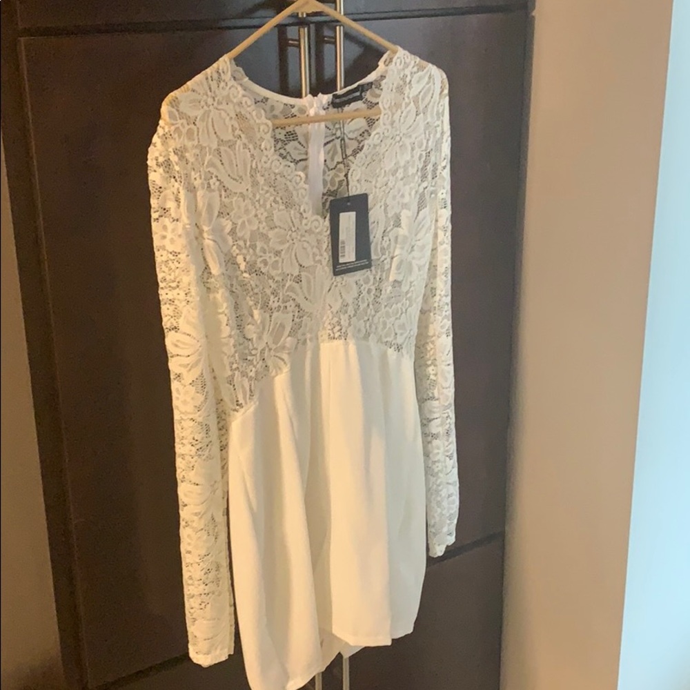 White Lace long sleeve plunge playsuit